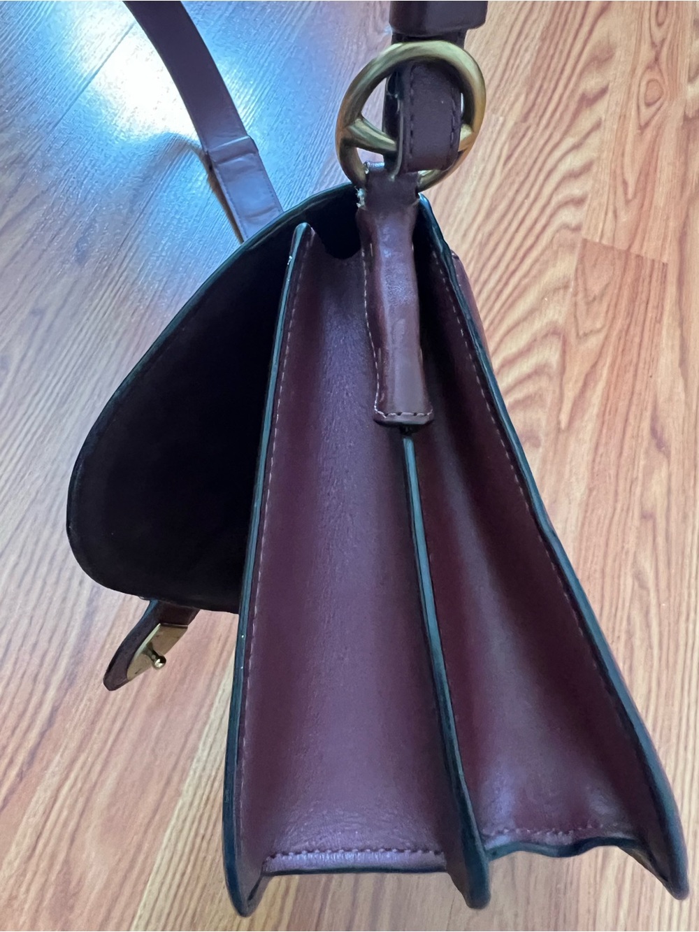 Coach Burgundy Leather Crossbody with Brass Ring Detail - Picture 10 of 16